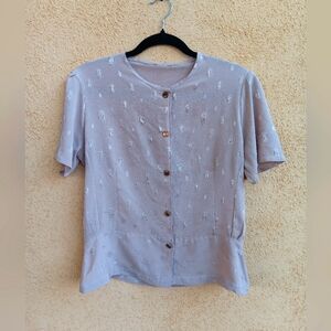 Vintage 90s Beige Silk Button-Up Blouse Handmade